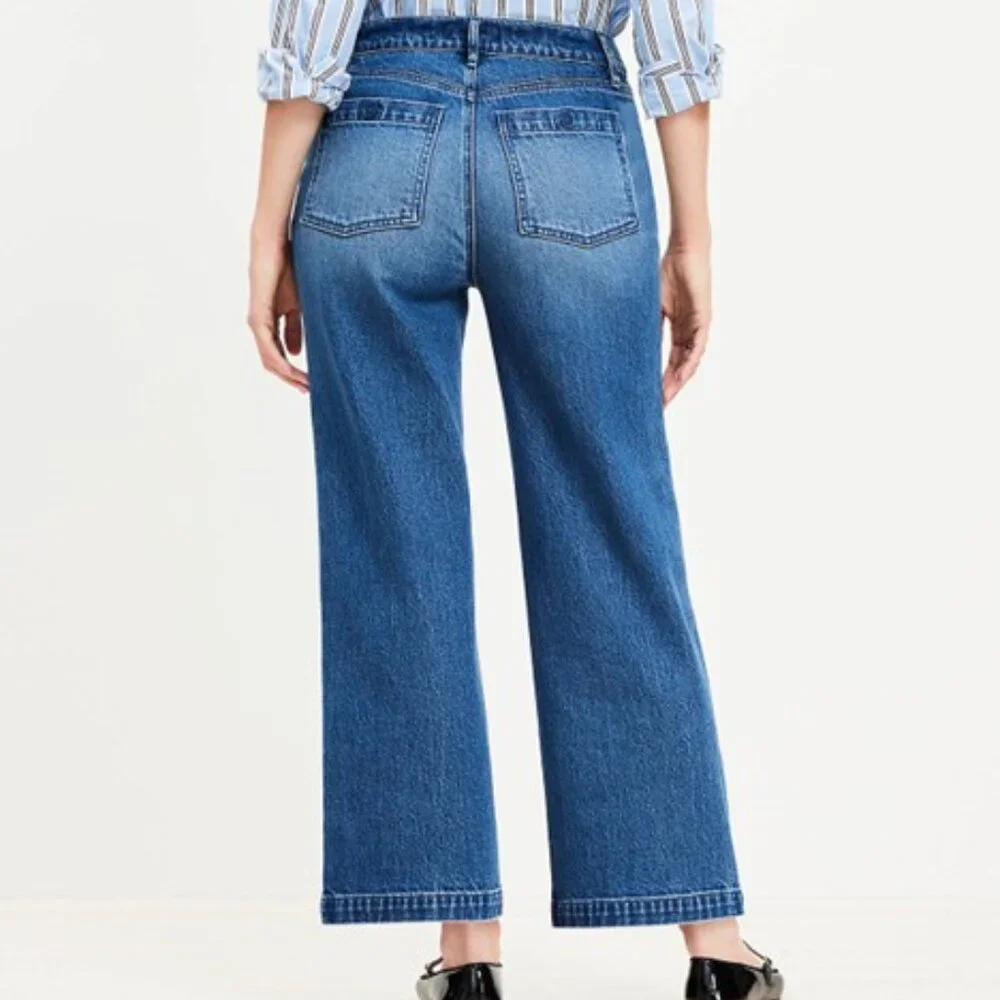 Loft Wide Leg Crop Jeans in Vintage Indigo Wash 24P - Picture 2 of 4